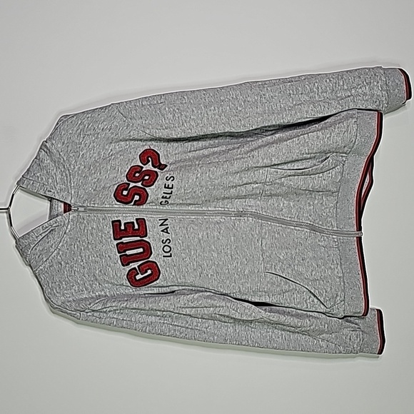 Guess large gray and red zip up hoodie - Picture 1 of 6